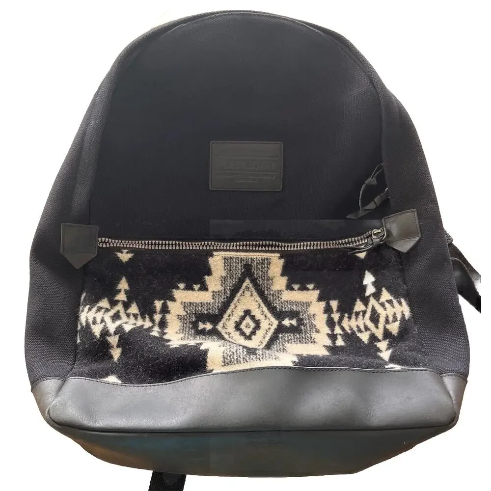 Pendleton Rock Point Backpack Black Canvas Wool Jacquard Daypack Travel Bag